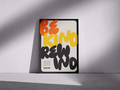 Be Kind Rewind Poster - Retro VHS Art Print - Colorful Bubble Writing Decor