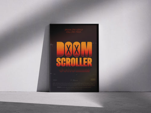 Doom Scroller Vintage-Inspired Horror Film Poster – Grunge Design