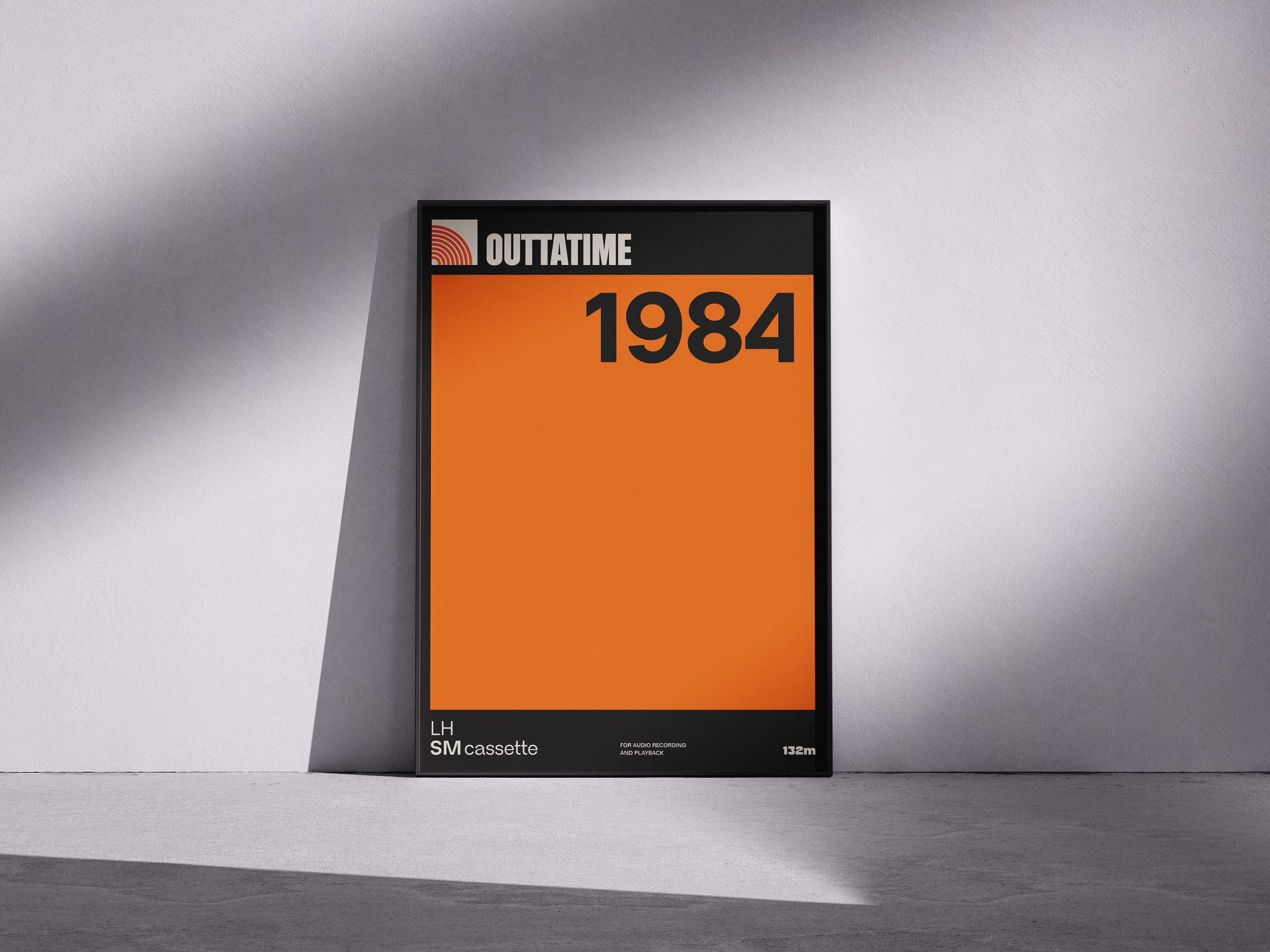 Retro 80s Cassette Poster | 1984 Orange Block Design | Vintage Wall Art
