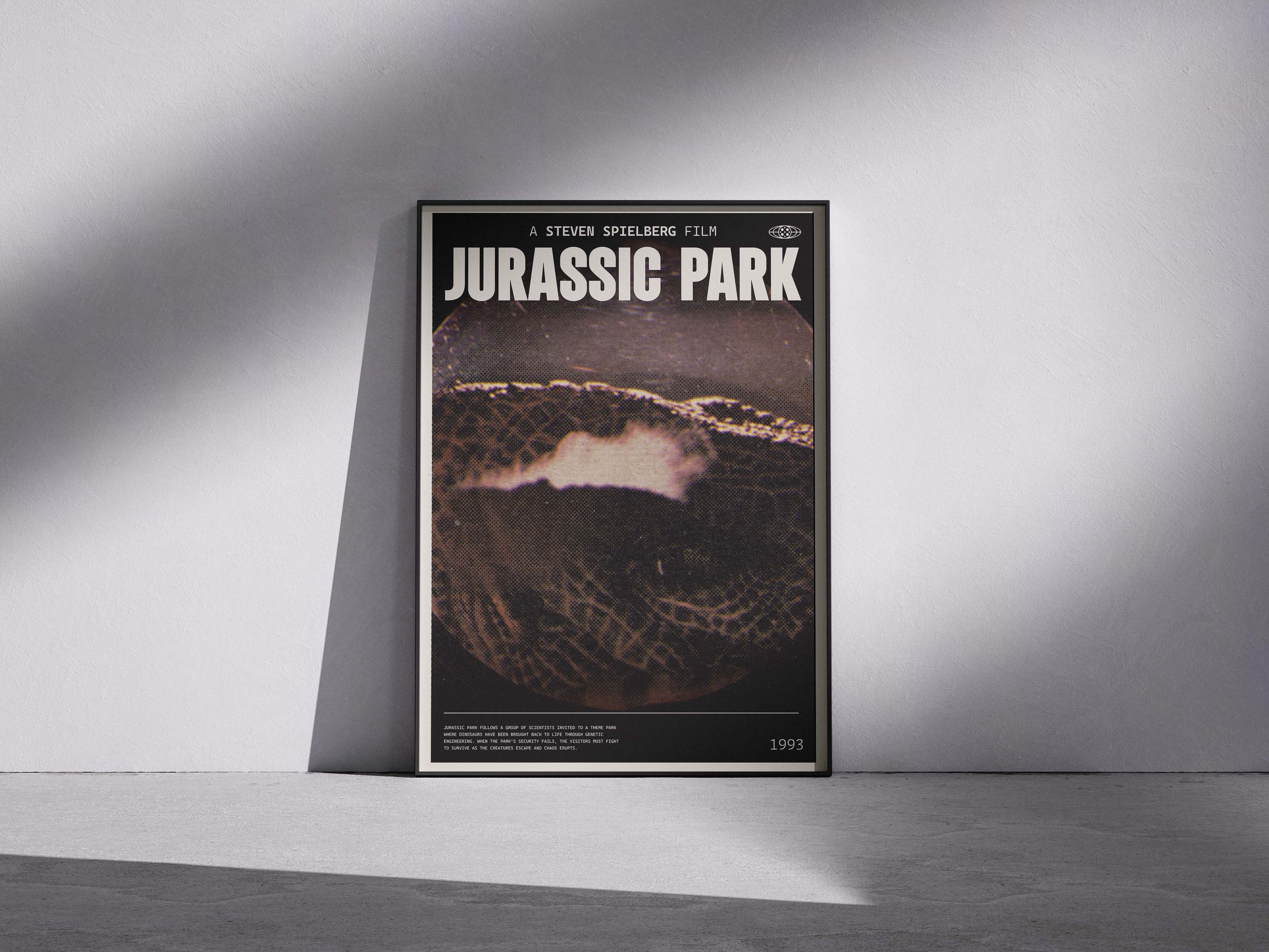 Jurassic Park Retro Movie Poster | Velociraptor Kitchen Scene | 1993 Film Art Print