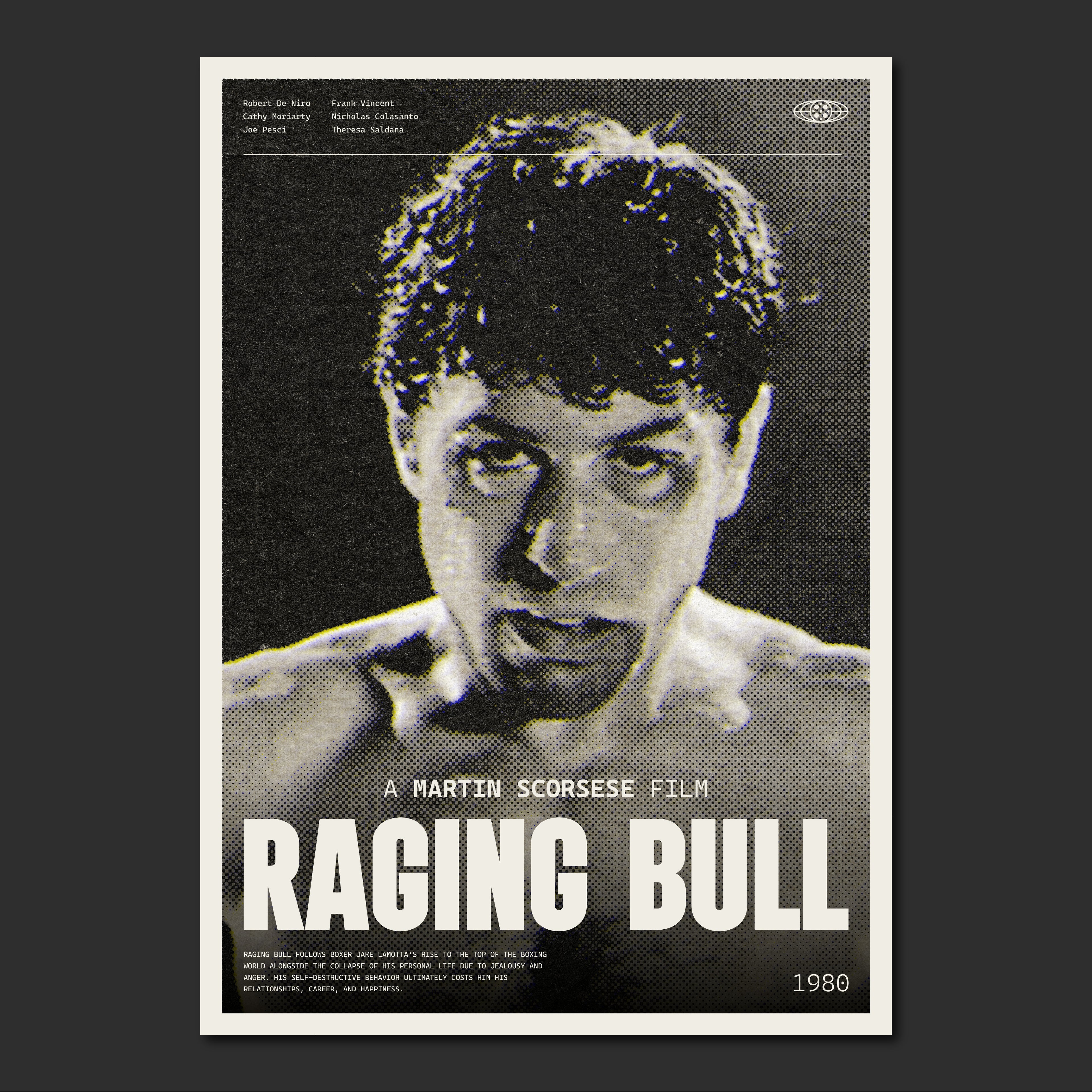 Raging Bull Movie Poster | Halftone Effect Art Print | 80s 90s Cinema Fan Gift