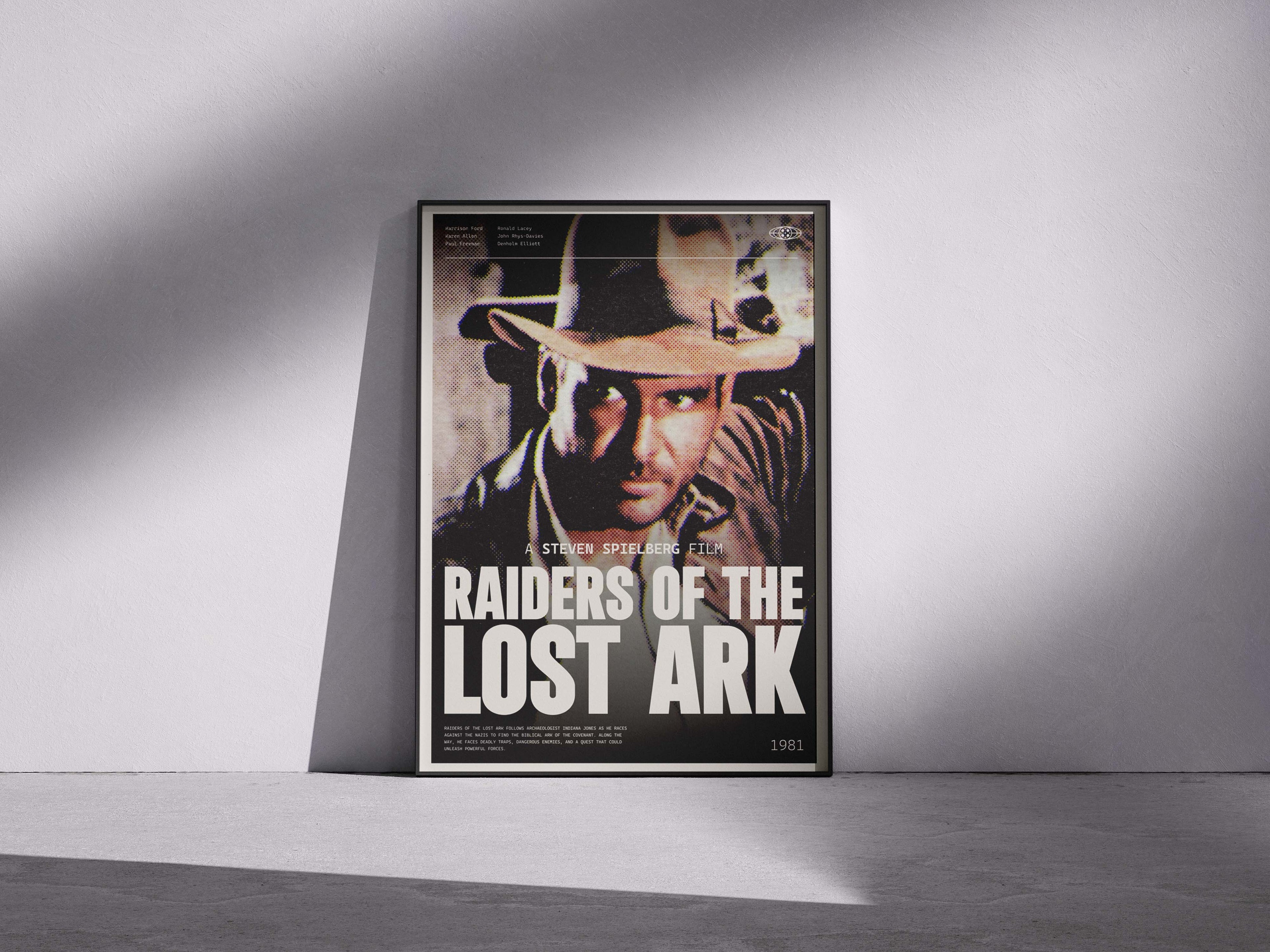 Raiders of the Lost Ark 80s Movie Poster - Vintage Halftone & Nostalgic Design | Wall Art Print