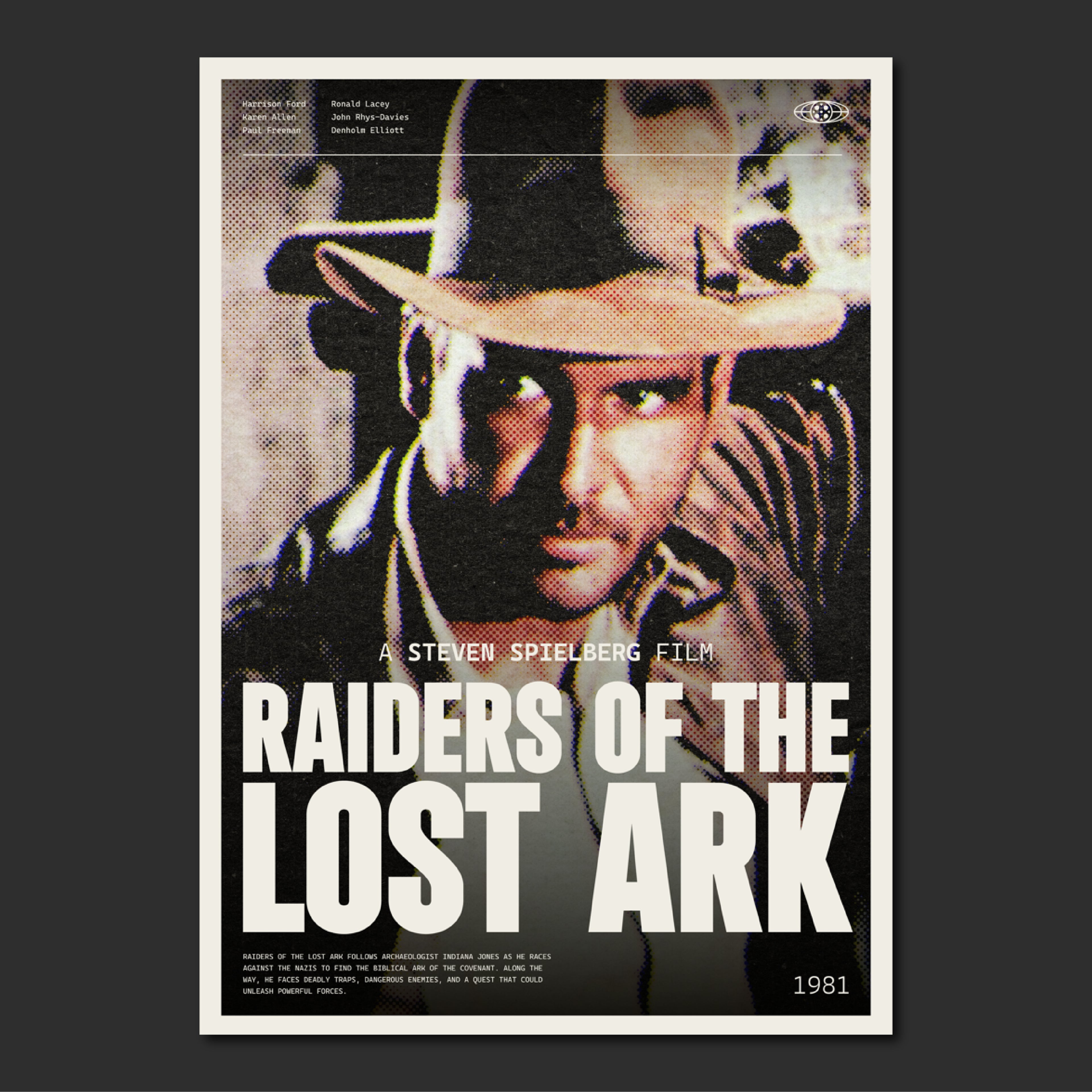 Raiders of the Lost Ark 80s Movie Poster - Vintage Halftone & Nostalgic Design | Wall Art Print